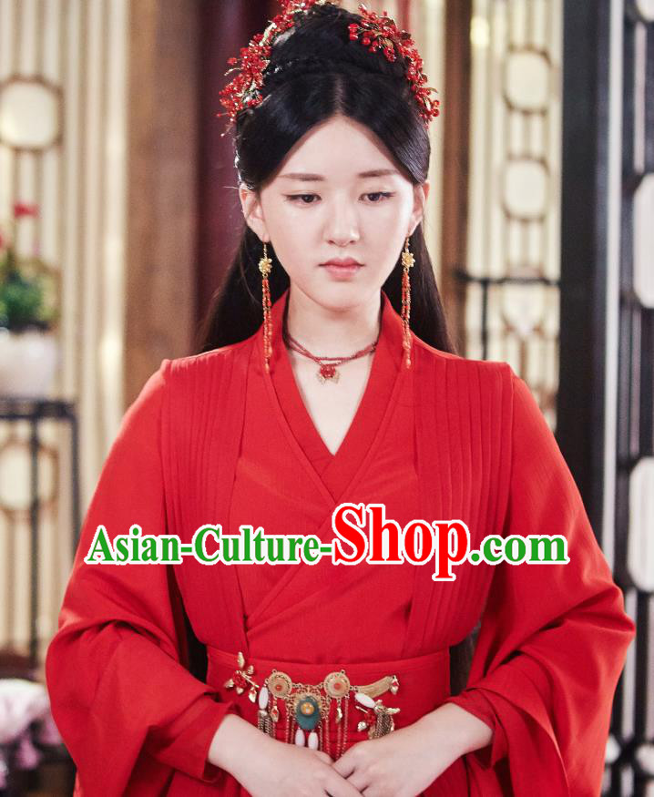 Chinese Ancient Singsong Girl Liu Yiyi Red Dress Historical Drama Cinderella Chef Costume and Headpiece for Women