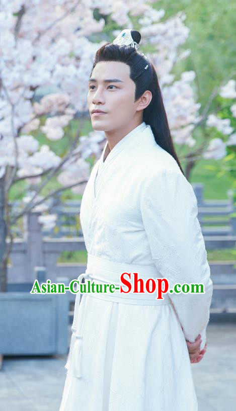 Drama Cinderella Chef Chinese Ancient Swordsman Xia Chunyu White Costume and Headpiece Complete Set