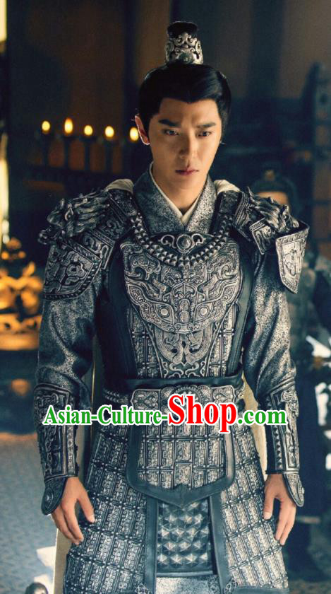 Drama Hero Dream Chinese Ancient Han Dynasty General Liu Bang Armor Costume and Headpiece Complete Set
