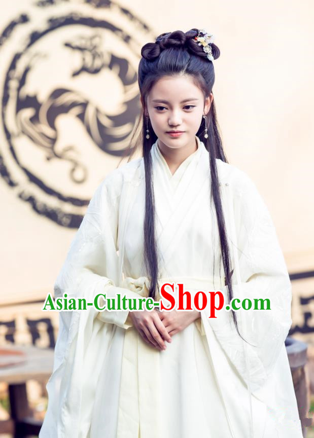 Chinese Ancient Han Dynasty Noble Lady Tian Yi White Dress Historical Drama Hero Dream Costume and Headpiece for Women