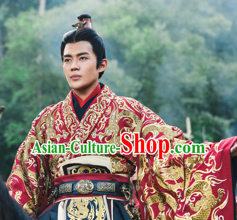 Drama Hero Dream Chinese Ancient King of Chu Xiang Yu Costume and Headpiece Complete Set