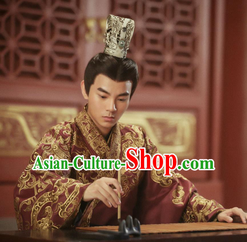 Drama Hero Dream Chinese Ancient Han Dynasty Minister Xiao He Costume and Headpiece Complete Set