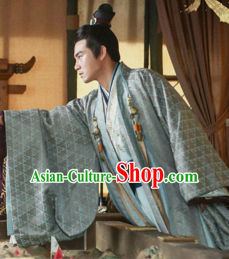 Drama Hero Dream Chinese Ancient Chu King Xiang Yu Costume and Headpiece Complete Set