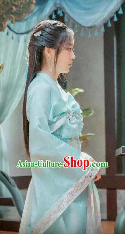 Chinese Ancient Female Doctor Tian Qi Blue Dress Historical Drama Dr Cutie Costume and Headpiece for Women