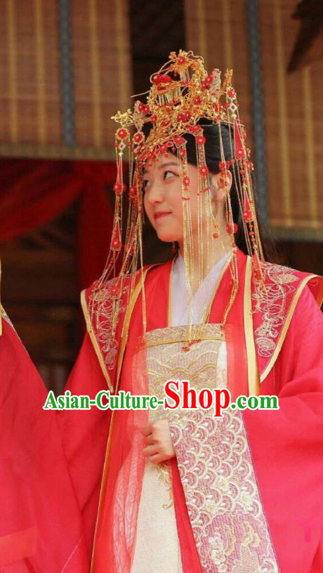 Chinese Ancient Noble Lady Tian Qi Wedding Dress Historical Drama Dr Cutie Costume and Headpiece for Women