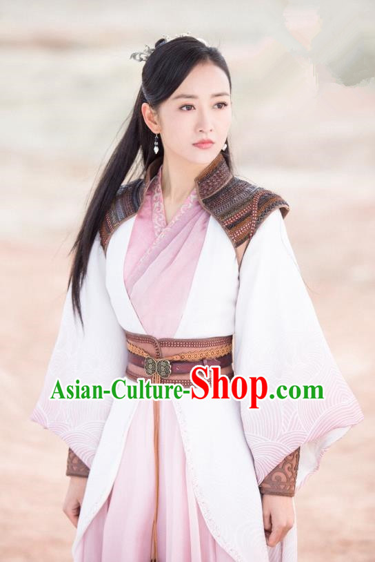 Chinese Ancient Swordsman Yu Wei Dress Historical Drama The Legend of Jade Sword Wang Ou Costume and Headpiece for Women