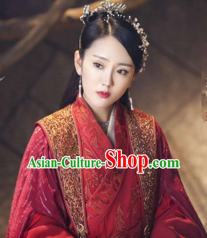 Chinese Ancient Princess Xi Yue Red Dress Historical Drama The Legend of Jade Sword Costume and Headpiece for Women