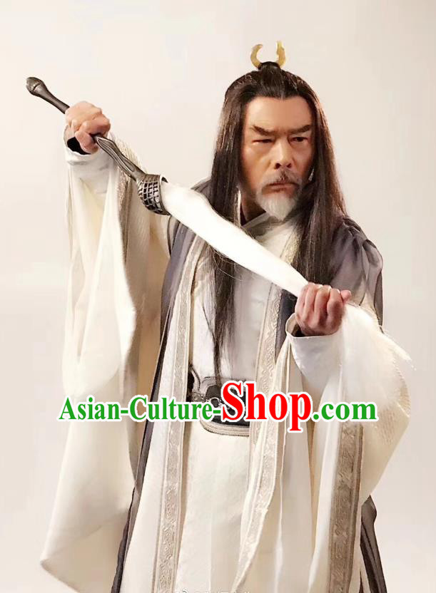 Drama The Legend of Jade Sword Chinese Ancient Taoist Priest Xuan Ji Costume and Headpiece Complete Set