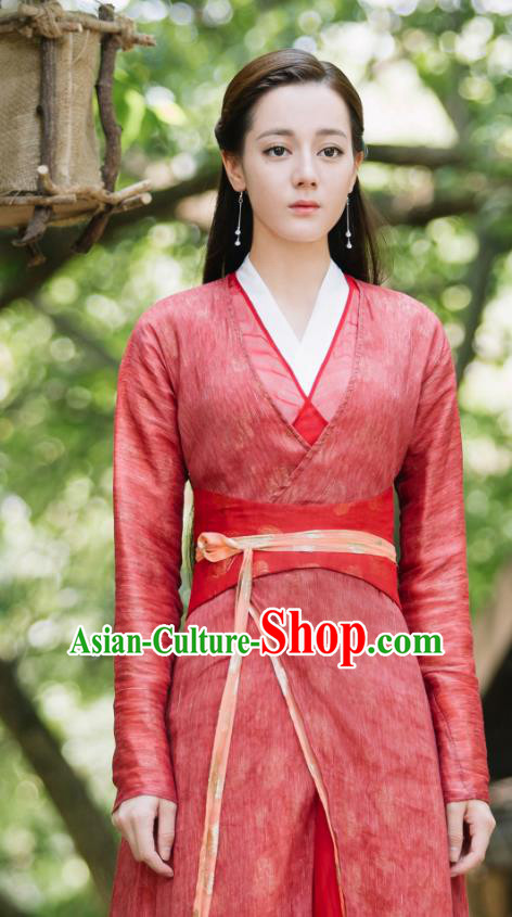 Chinese Ancient Fox Princess Bai Fengjiu Red Dress Drama Sansheng Sanshi Pillow Eternal Love of Dream Costume and Headpiece Complete Set