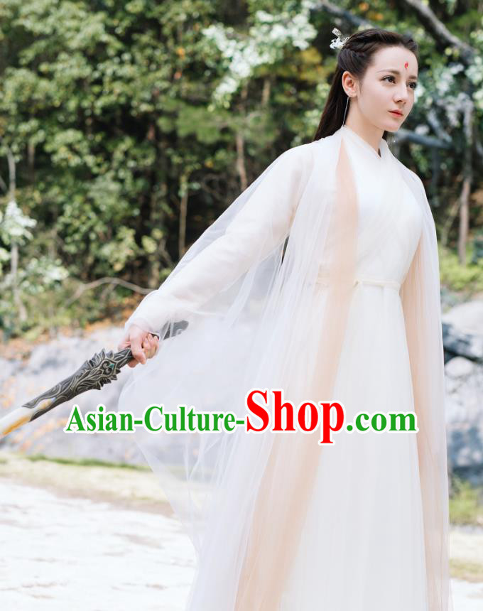 Chinese Ancient Fox Goddess Bai Fengjiu Dress Drama Sansheng Sanshi Pillow Eternal Love of Dream Costume and Headpiece Complete Set