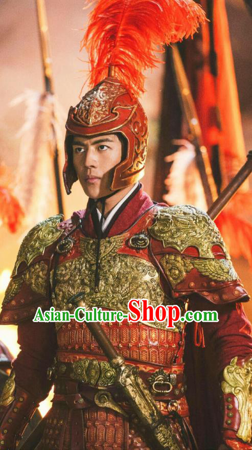 Drama Hero Dream Chinese Ancient Chu King Xiang Yu Helmet and Armor Costume and Headpiece Complete Set