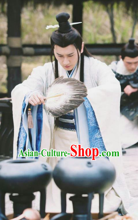 Drama Hero Dream Chinese Ancient Han Dynasty Military Advisor Zhang Liang Costume and Headpiece Complete Set