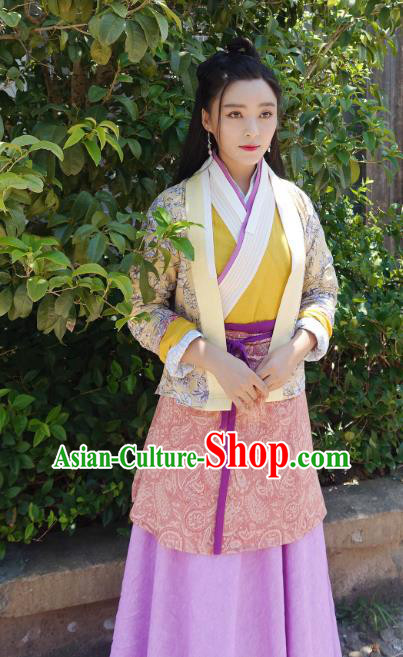 Chinese Ancient Ming Dynasty Civilian Lady Tao Tao Dress Historical Drama The Dark Lord Costume and Headpiece for Women