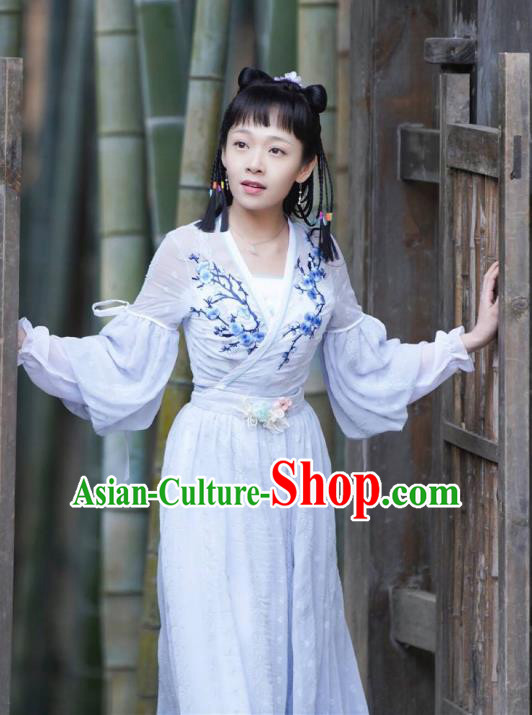 Chinese Ancient Servant Girl Xi Que Dress Historical Drama Jueshi Qianjin Costume and Headpiece for Women