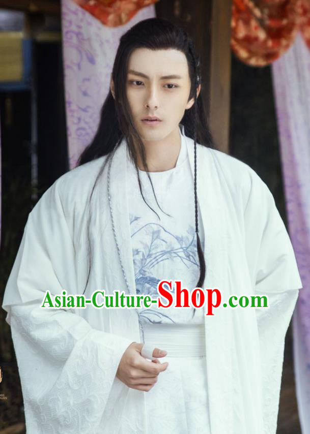 Drama Jueshi Qianjin Chinese Ancient Swordsman Hua Yingchi White Costume and Headpiece Complete Set