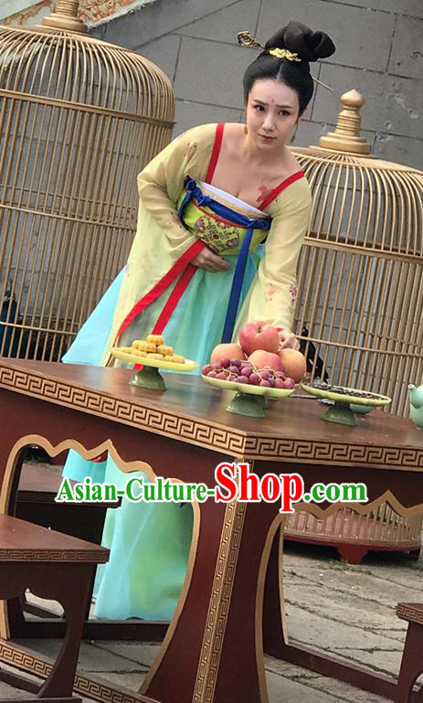 Chinese Ancient Tang Dynasty Court Hanfu Dress Historical Drama Mengfei Comes Across Imperial Consort Xian Costumes and Hairpins
