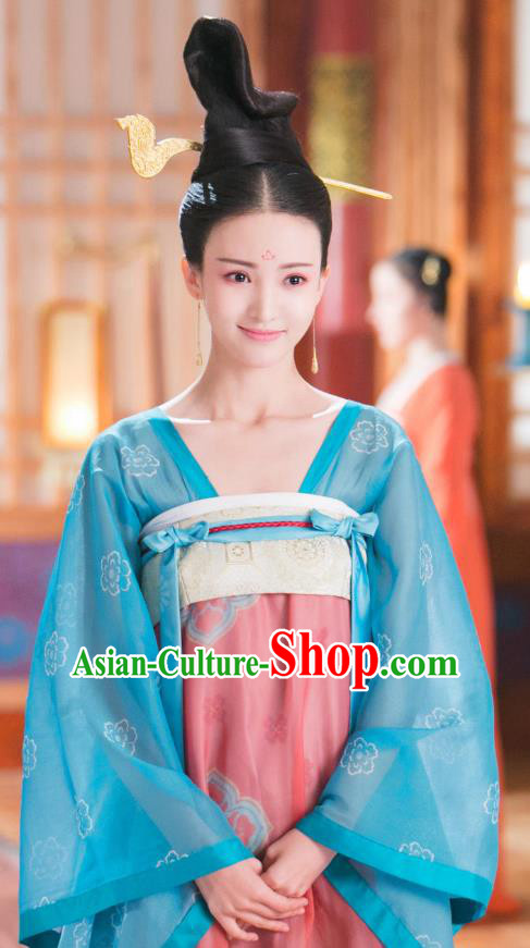 Chinese Ancient Imperial Consort Hanfu Dress Historical Drama Mengfei Comes Across Bu Meng Costumes and Golden Hairpin