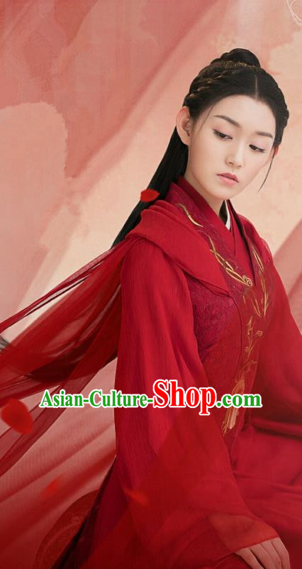 Chinese Ancient Female Swordsman Tan Chuan Red Hanfu Dress and Hair Accessories Historical Drama Love of Thousand Years Across A Man Costumes