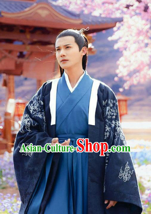 Chinese Ancient Musician Navy Hanfu Clothing and Hairpin Drama Love of Thousand Years Childe Fu Jiuyun Historical Costumes