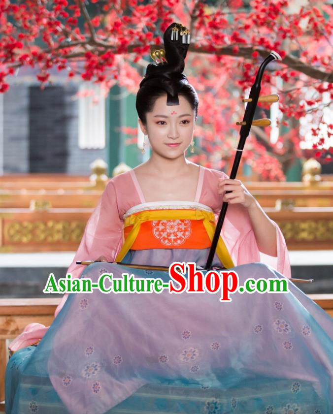 Chinese Ancient Tang Dynasty Hanfu Dress Historical Drama Mengfei Comes Across Imperial Consort Qu Costumes and Hairpins