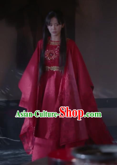 Chinese Ancient Princess Consort Lin Luojing Red Dress Historical Drama Jueshi Qianjin Costume and Headpiece for Women