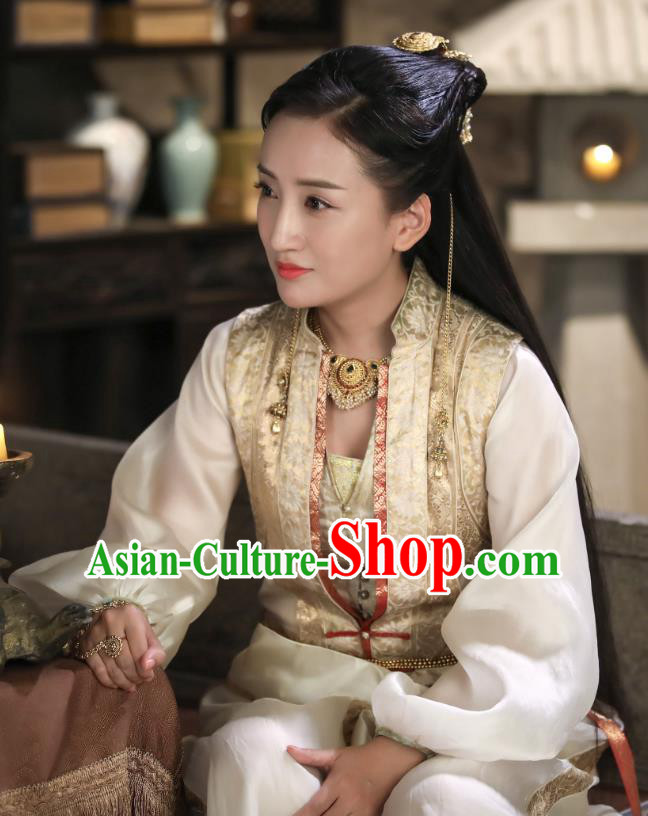 Chinese Ancient Ming Dynasty Noble Lady Tian Miaowen Dress Historical Drama The Dark Lord Costume and Headpiece for Women