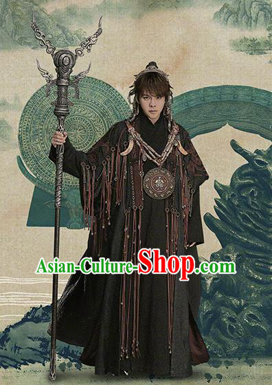 Drama The Dark Lord Chinese Ancient Ming Dynasty Swordsman Leader Ye Xiaotian Costume and Headpiece Complete Set