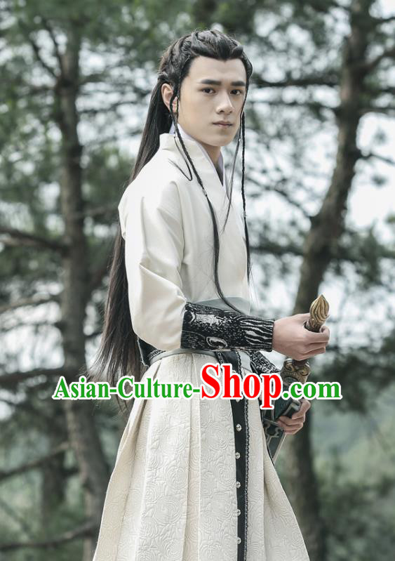 Drama Men with Sword Chinese Ancient General Qi Zhikan Costume and Headpiece Complete Set