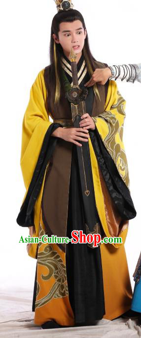 Drama Men with Sword Chinese Ancient Swordsman Zhong Kunyi Costume and Headpiece Complete Set