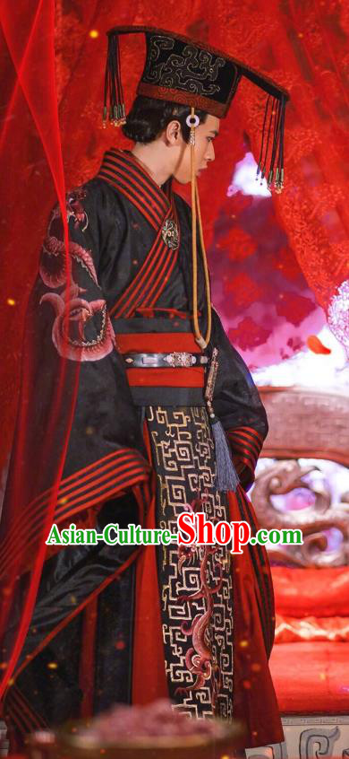 Chinese Ancient Emperor Apparel Clothing and Jade Hairpin Drama King Is Not Easy Ji Man Historical Costumes and Hat