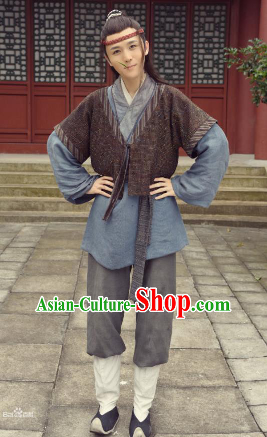 Chinese Ancient Servant Apparel Clothing and Jade Hairpin Drama Pingli Fox Zhang Qiming Costumes and Headwear