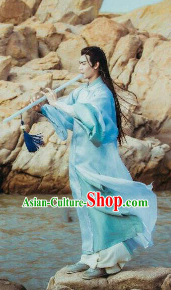 Chinese Ancient Scholar Apparel Clothing and Jade Hairpin Drama Pingli Fox Childe Bai Sheng Costumes and Headwear