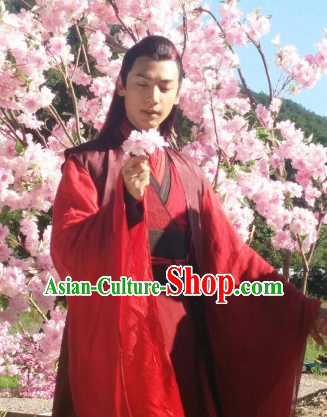 Chinese Ancient King Red Clothing and Jade Hairpin Drama Pingli Fox Yu Yan Apparel Costumes