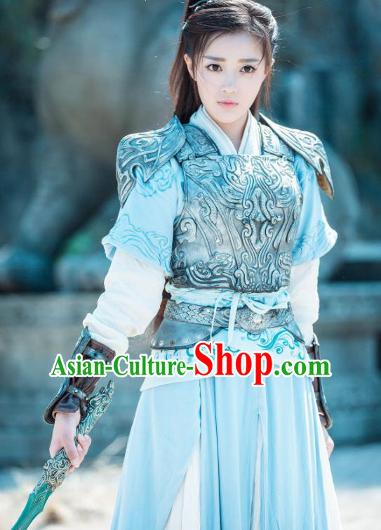 Chinese Ancient Female Swordsman Armor Historical Drama The Taosim Crandmaster Donghuang Feifei Costumes and Headwear