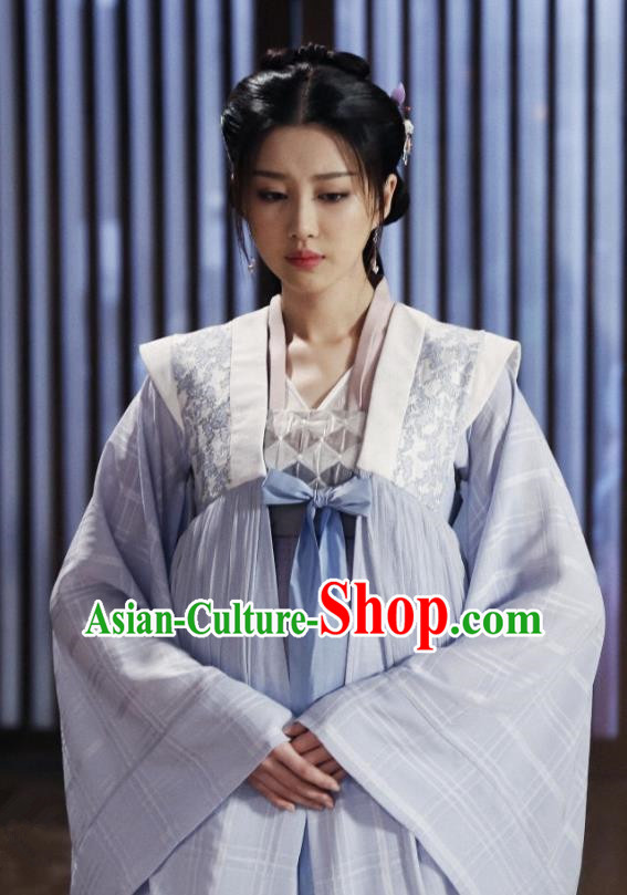 Chinese Ancient Gifted Female Historical Costumes and Hairpins Drama Tang Dynasty Tour Lu Xinyue Lilac Hanfu Dress
