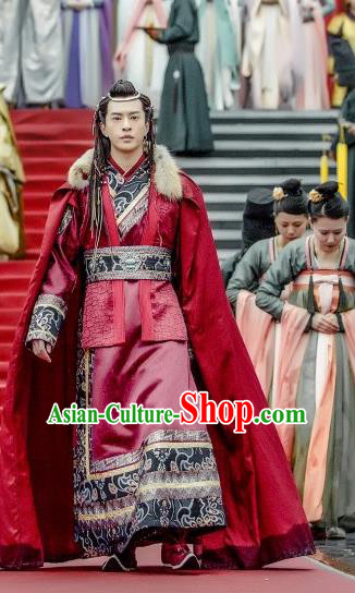 Chinese Ancient Ethnic Prince Clothing and Headwear Drama Tang Dynasty Tour A Shina Red Costumes