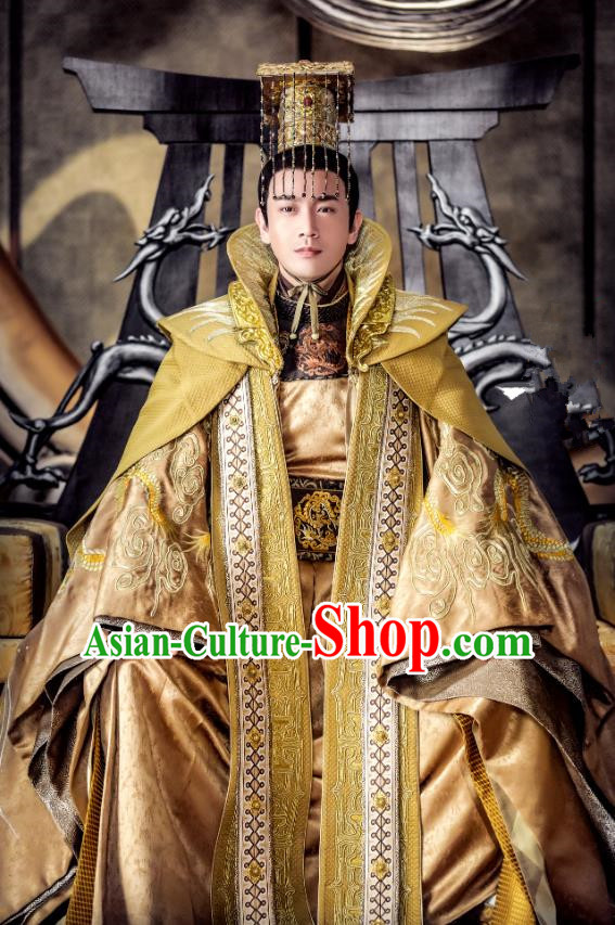 Chinese Ancient Emperor Golden Clothing and Headwear Drama Tang Dynasty Tour Tai Emperor Li Shimin Costumes