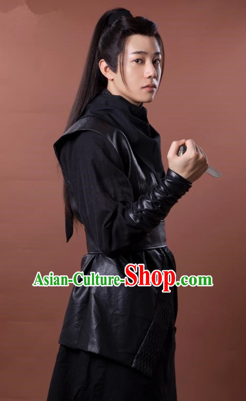 Chinese Ancient Young Swordsman Black Clothing and Headpieces Drama the Birth of the Dream King Gu Yifeng Costumes