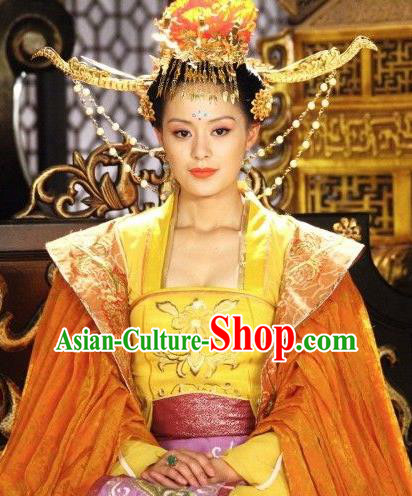 Chinese Ancient Tang Dynasty Imperial Consort Historical Costumes and Headdress Drama Legend of Southwest Dance and Music Concubine Wei Dresses