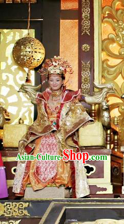 Chinese Ancient Queen Costumes Historical Drama Love Amongst War Empress Dress and Hair Crown Complete Set