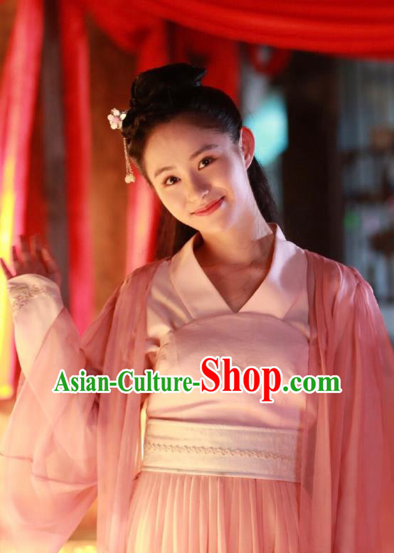 Chinese Ancient Princess Historical Costumes Drama Princess at Large Ji Xianyun Pink Hanfu Dress and Hairpins