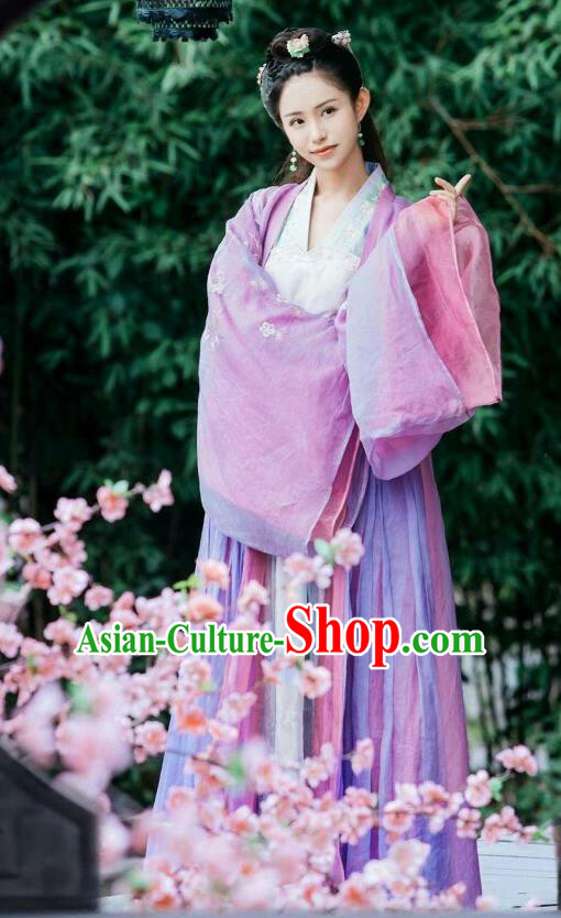 Chinese Ancient Historical Costumes Drama Princess at Large Noble Lady Ji Xinyan Purple Hanfu Dress and Hair Accessories
