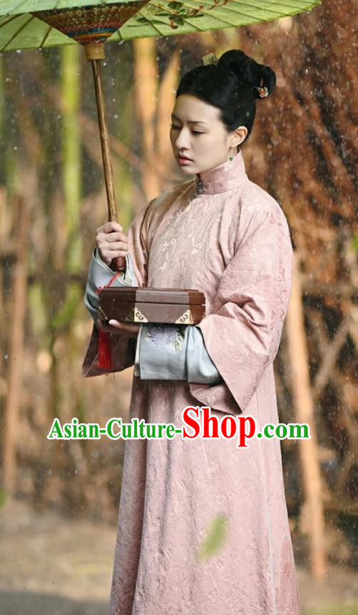 Chinese Ancient Garment Manchu Court Maid Apparels Pink Qipao Dress and Hair Accessories Drama Dreaming Back to the Qing Dynasty Qi Xiang Costumes