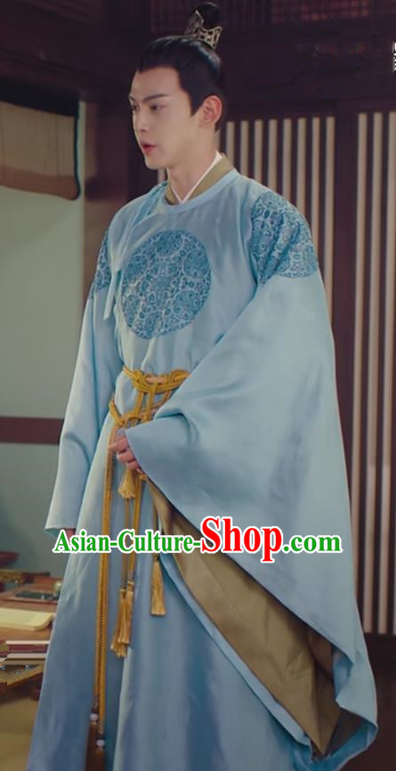 Chinese Ancient Prince Apparels Garment and Hairdo Crown Drama To Get Her Tu Siyi Blue Robe Costumes