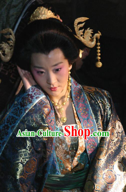 Chinese Ancient Empress Apparels Court Lady Hanfu Dress and Phoenix Hairpins Drama Control by Zhen Guan Queen Zhangsun Garment Costumes