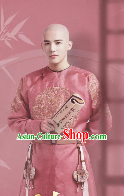 Chinese Ancient Manchu Costumes Thirteen Prince Garment Drama Dreaming Back to the Qing Dynasty Aisin Gioro Yinxiang Pink Gown Apparels