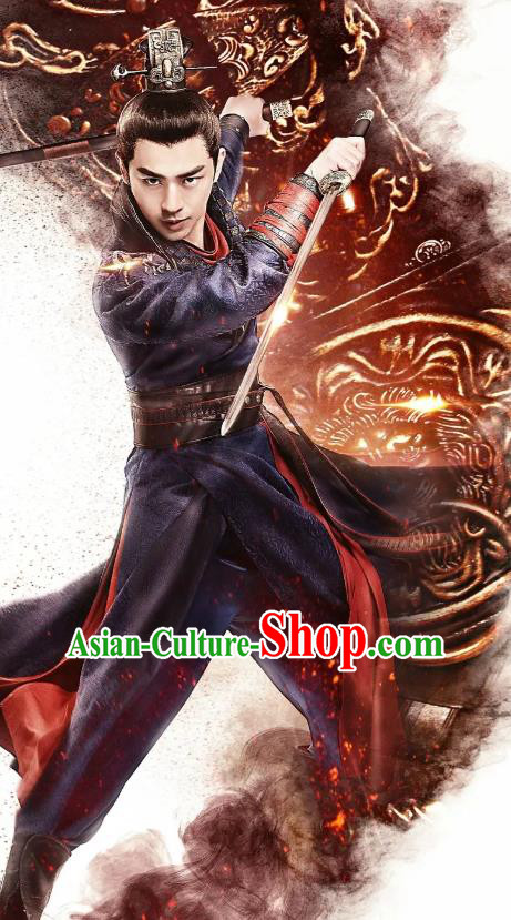 Chinese Ancient Knight Zhong Tian Apparels Garment and Hairdo Crown Wuxia Drama The King of Blaze Swordsman Lord Costumes