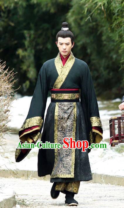 Chinese Ancient Official Black Garment Costumes and Headwear Drama I am A Pet At Dali Temple Swordsman Mo Qingyan Apparels