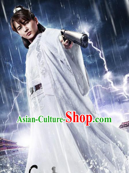 Chinese Ancient Physician White Hanfu Costumes and Hair Accessories Drama Legend of the Concubinage Swordsman Yang Qiuchi Apparels