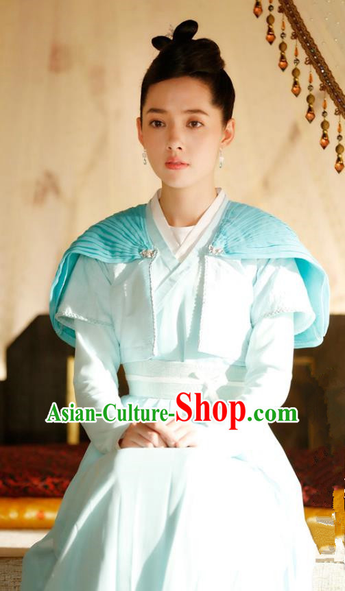 Chinese Ancient Female Swordsman Apparels Costumes and Headpiece Drama The Starry Night The Starry Sea Heroine Lu Li Hanfu Dress Garment